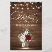 Rustic Burgundy Floral Mason Jar Wedding Programme (Voorkant)