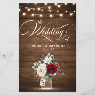 Rustic Burgundy Floral Mason Jar Wedding Programme