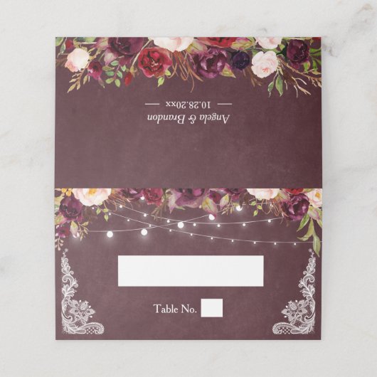 Rustic Burgundy Floral String Lights Wedding (Buitenkant ongevouwen)