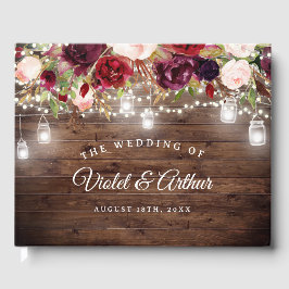 Rustic Burgundy Floral String Lights Wedding Gastenboek