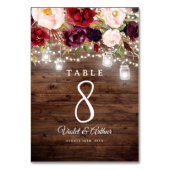 Rustic Burgundy Floral String Lights Wedding Kaart (Voorkant)