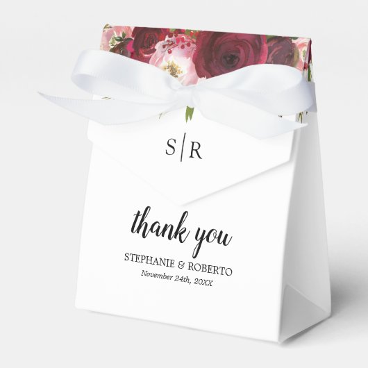 Rustic Burgundy Floral Wedding Favor Box Bedankdoosjes (Voorkant Zijde)