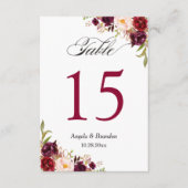 Rustic Burgundy Floral Wedding Table Number Kaart (Voorkant)