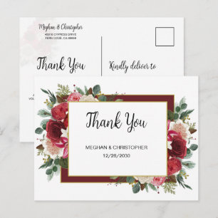 Rustic Burgundy Floral Winter Weddenschap Briefkaart