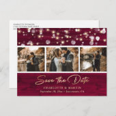 Rustic Burgundy Gold Wedding Photo Save the Date Aankondigingskaart (Voorkant / Achterkant)