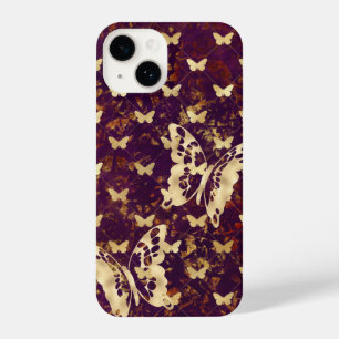 Rustic Burgundy Grunge Butterflies iPhone 14 Hoesj iPhone 14 Hoesje