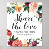 Rustic Burgundy Herfst Floral Wedding Deel de lief Poster (Voorkant)