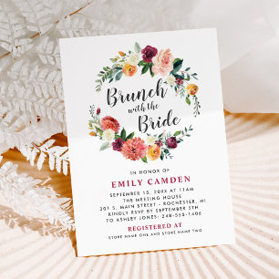 Rustic Burgundy Herfst Floral Wreath Bridal Brunch Kaart