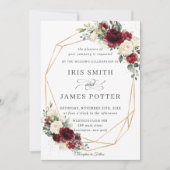 Rustic Burgundy Ivory Floral Wedding Geometric Kaart (Voorkant)