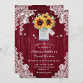 Rustic Burgundy Lace Mason Jar Sunflower Wedding Kaart (Voorkant / Achterkant)