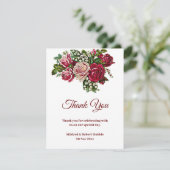 Rustic Burgundy Maroon Rozen Wedding Bedankkaart (Staand voorkant)