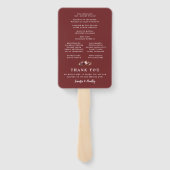 Rustic Burgundy Marsala Bloem Bruiloftsprogramma Handwaaier (Achterkant)