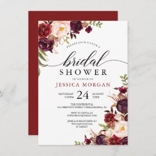 Rustic Burgundy Marsala Bridal Shower Kaart