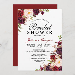 Rustic Burgundy Marsala Bridal Shower Kaart