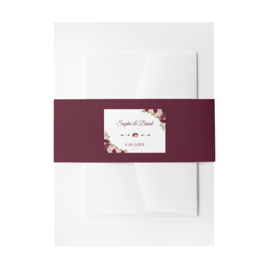 Rustic Burgundy Marsala Floral Fall Wedding Uitnodigingen Wikkel (Voorkant Voorbeeld)