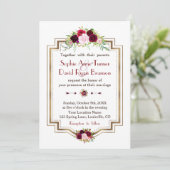 Rustic Burgundy Marsala Floral Gold Fall Wedding Kaart (Staand voorkant)