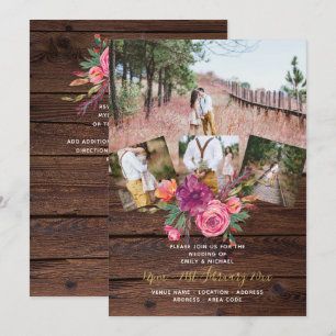Rustic Burgundy Marsala PHOTO COLLAGE WEDDING Kaart