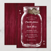 Rustic Burgundy Mason Jar Wedding Invitations Kaart (Voorkant / Achterkant)