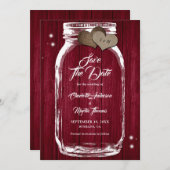 Rustic Burgundy Mason Jar Wedding Save the Date (Voorkant / Achterkant)