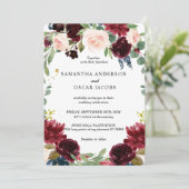 Rustic Burgundy Navy Blue & Red Flowers Lijst Kaart (Staand voorkant)