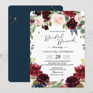 Rustic Burgundy Navy Blue & Red Flowers Lijst Kaart