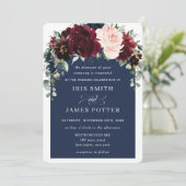 Rustic Burgundy Navy Blush Floral Arch Wedding Kaart (Staand voorkant)
