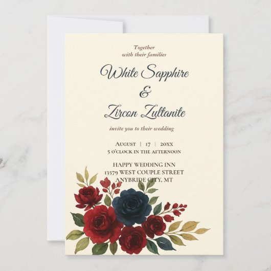 Rustic Burgundy Navy Wedding Invitation Kaart (Voorkant)