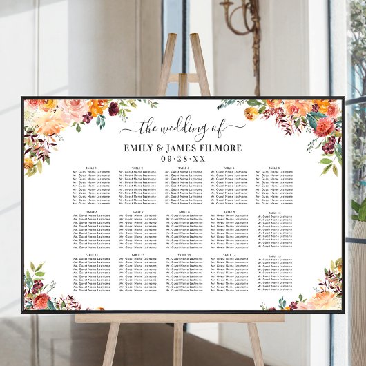Rustic Burgundy Peach Herfst Floral Wedding Seatin Poster