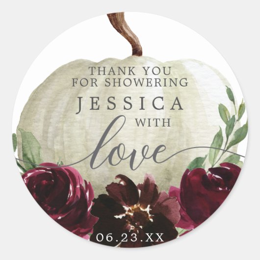 Rustic Burgundy Pumpkin Shower Favor Sticker (Voorkant)