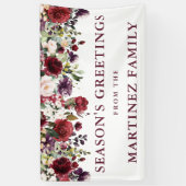 Rustic Burgundy Red Floral Season's groeten Spandoek (Verticaal)
