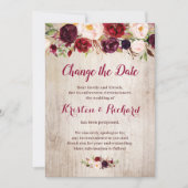 Rustic Burgundy Red Floral verander de Date Kaart (Voorkant)