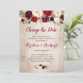 Rustic Burgundy Red Floral verander de Date Kaart (Staand voorkant)