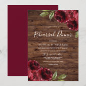 Rustic Burgundy Red Flowers Rehearsal Dinner Kaart (Voorkant / Achterkant)