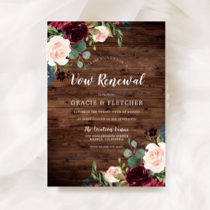 Rustic Burgundy Red Wine Flowers Vow Renewal Kaart