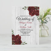 Rustic Burgundy Roos Romantic Wedding Invitation Kaart (Staand voorkant)