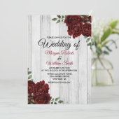 Rustic Burgundy Roos Romantic Wedding Invitation Kaart (Staand voorkant)