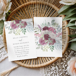 Rustic Burgundy Rose Watercolor Wedding Kaart