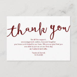 Rustic Burgundy Script, bruiloft Dank je Informatiekaartje