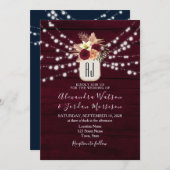 Rustic Burgundy String Lights Wedding Invitation Kaart (Voorkant / Achterkant)