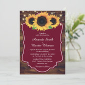 Rustic Burgundy Sunflower Greenery Wedding Kaart (Staand voorkant)