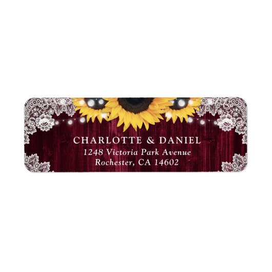 Rustic Burgundy Sunflower Return Address Labels (Voorkant)