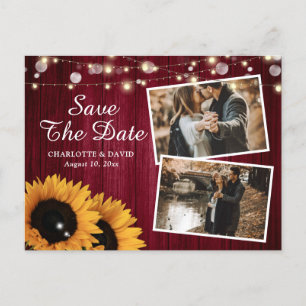 Rustic Burgundy Sunflower Save the Date Photo Aankondigingskaart