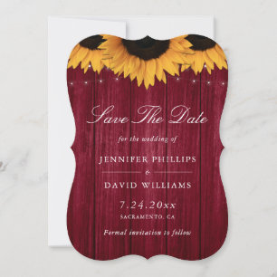 Rustic Burgundy Sunflower Wedding Save The Date
