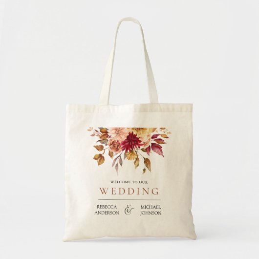 Rustic Burgundy Terracotta Floral Wedding Welkom Tote Bag (Voorkant)
