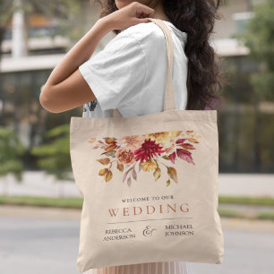 Rustic Burgundy Terracotta Floral Wedding Welkom Tote Bag