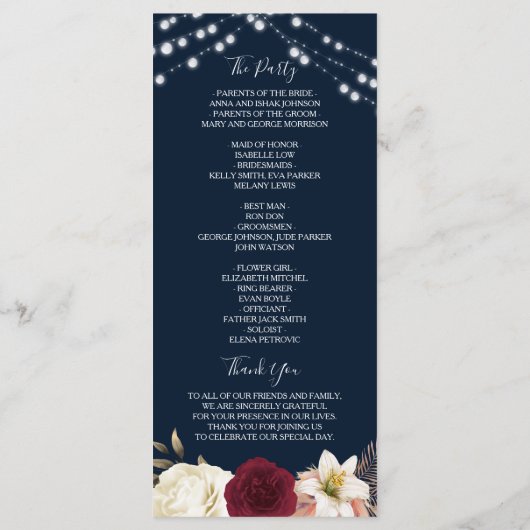 Rustic Burgundy Wedding Programme Programma (Achterkant)