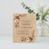 Rustic Burgundy Yellow Floral Fall Wedding Invite (Staand voorkant)