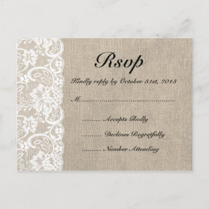 Rustic Burlap and Lace RSVP-Briefkaart Uitnodiging Briefkaart