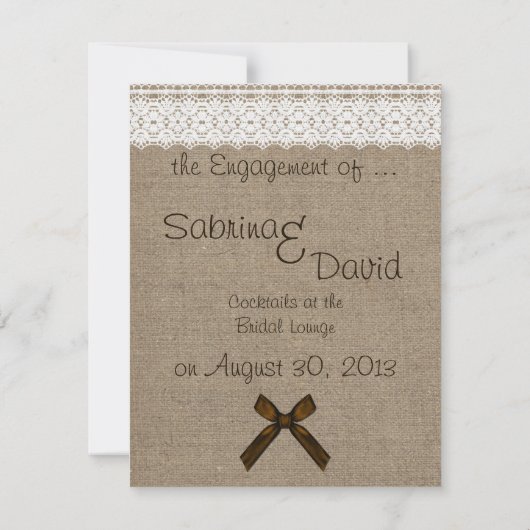 Rustic Burlap and Lace Verloving aangekondigd Aankondiging (Achterkant)