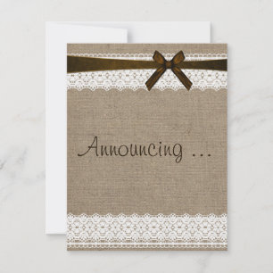 Rustic Burlap and Lace Verloving aangekondigd Aankondiging